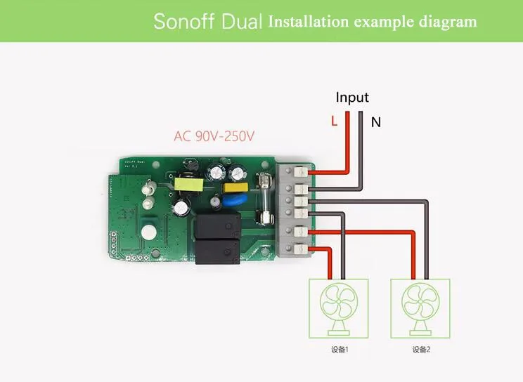 Интеллектуальный выключатель света Sonoff двойной 2CH Интеллектуальный переключатель Wi-Fi, Беспроводной дистанционного Управление сроки Модуль Автоматизации умного дома 2 переключатель каналов, который управляется через Приложение IOS или Android