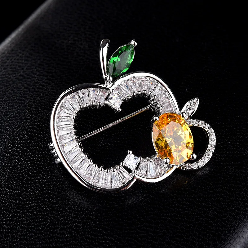 CHUKUI AAA Cubic Zirconia Crystal Apple Fruit Brooches Wedding Party Brooch Pins Jewelry Christmas Gifts (4)