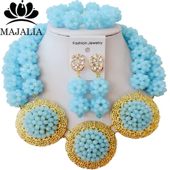 

Majalia Fashion Nigerian Wedding African Jewelry Set Sky blue Crystal Bead Necklace Bride Jewelry Sets Free Shipping 2JS079