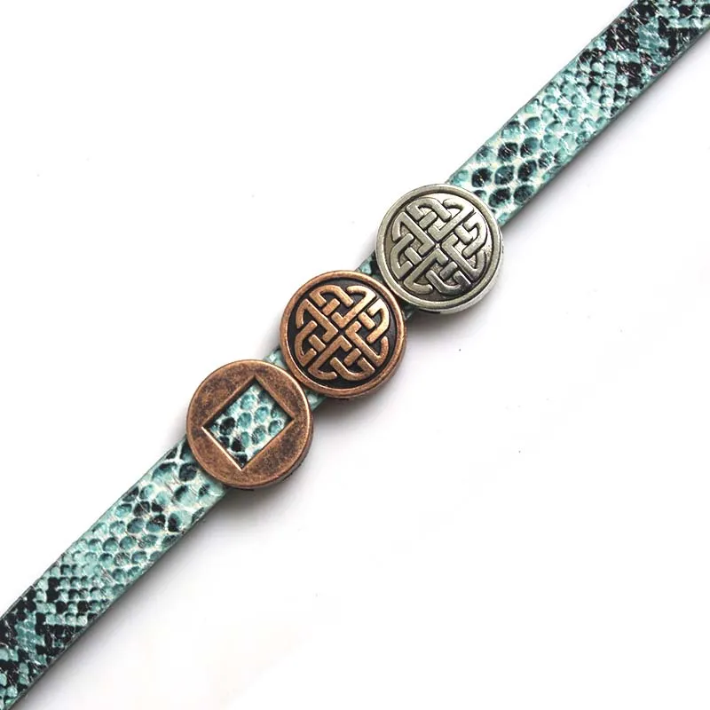 

10pcs Antique Silver / Copper Chinese Knot 13x2mm Flat Slider Spacers for 10mm 13mm Flat Leather Bracelet Jewelry Findings