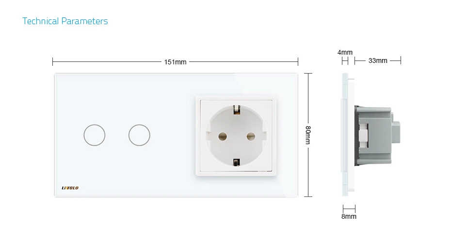 Livolo 16A стандарт ЕС настенная розетка, белая Хрустальная стеклянная панель, сенсорный выключатель с розеткой, VL-C702-11/VL-C7C1EU-11