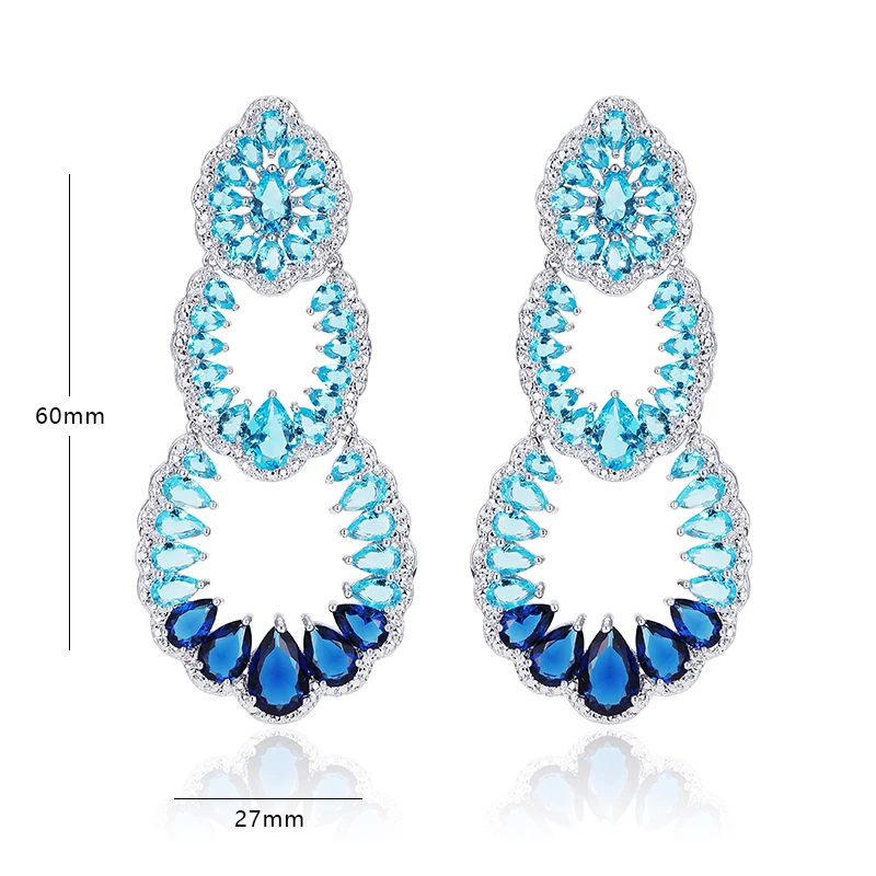 

janekelly New Arrival Luxury AAA Women's Big Long Size Green White Blue Cubic Zirconia Dangle Drop Earrings