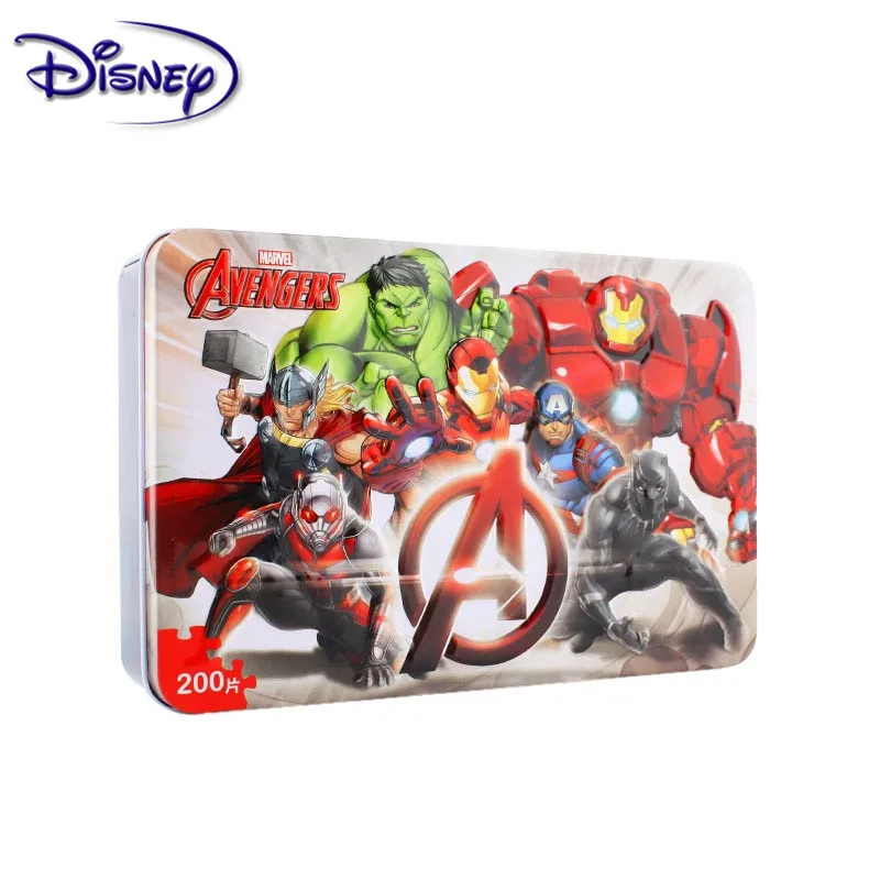 

Disney Toys Puzzle Marvel Spider-Man Avengers Plane Puzzle 200 Piece Iron Box Wooden Jigsaw Toys