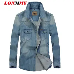 LONMMY джинсовые мужские рубашки Мода Eengland Стиль Slim fit Jeane camisa Социальные masculina рубашки мужская одежда хлопок 2018 Весна