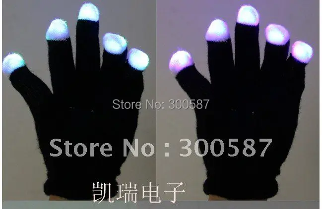

New 7 Mode LED Rave Light Flexibility Finger Lighting Flashing Gloves toy gift Black white 1588