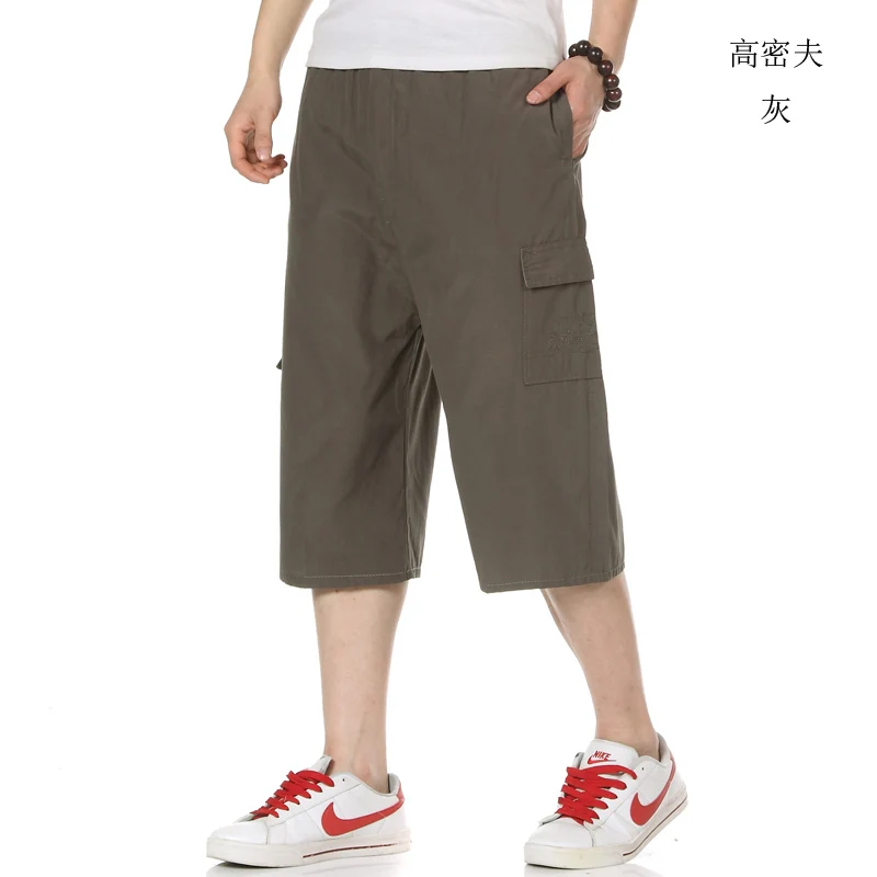 

Man Summer Knee Length Gray Navy Blue Adjustable Elastic Waist Shorts Men Casual Short Trouser Loose Fitting Bottoms Male 2019
