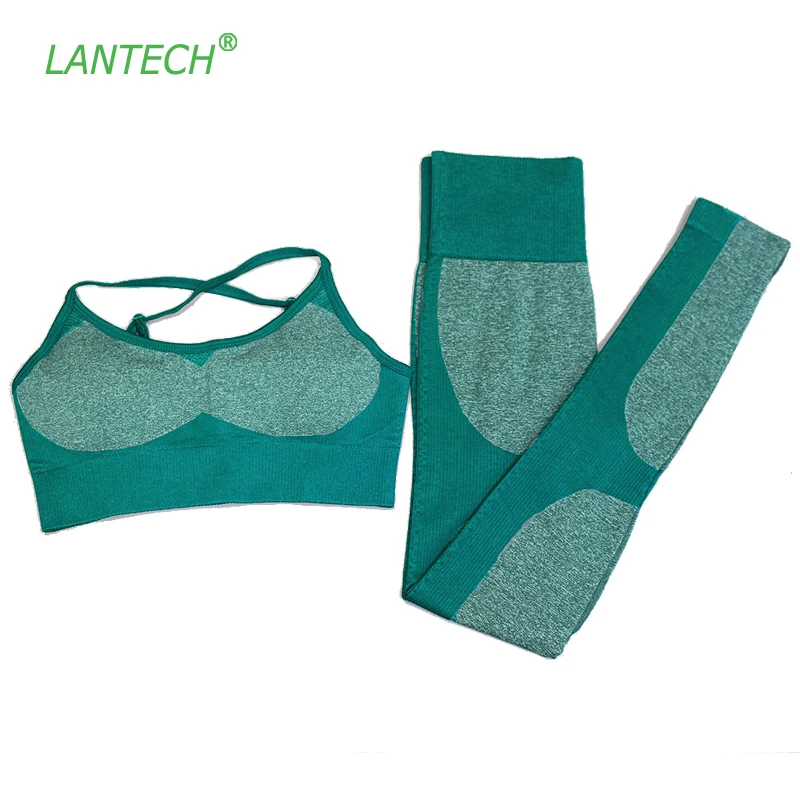 

LANTECH Women Gym Set Yoga Fitness Clothing Pants Sportswear Leggings Padded Push-up Seamless Sports Bra Uniforms Suits Set