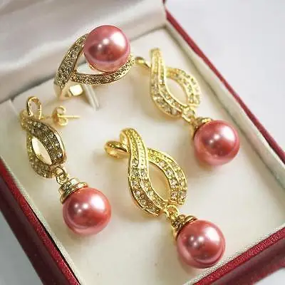 

Free Shipping >> Fashion New 18kgp + 12mm 2 Colors Shell Pearl Earring Ring Pendant Jewelry Set