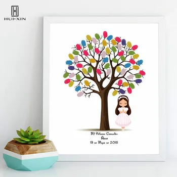 

A Beautiful Girl Stand Under The Strong Tree Canvas Free Name Date Fingerprints DIY Gestbook For First Holy Communion Souvenir