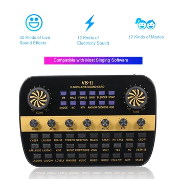 

V8 Updated Adjustable Audio Mixer Sound Card Live Sound Card Intelligent Volume for Computer PC Live Sound