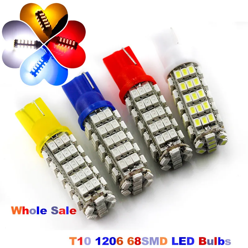 100pcs T10 68LED 1206 SMD Car T10 Bulb T10 W5W 194 927 168 Side Wedge