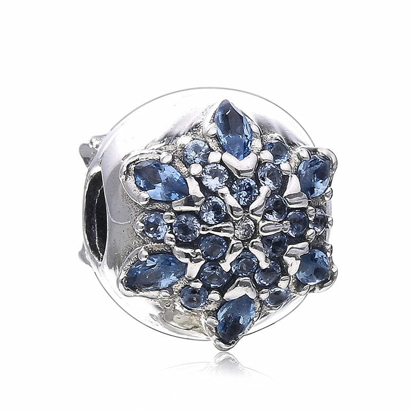 

925 Sterling Silver Lock Clip Beads Blue Snowflake Crystal Stopper Beads For Women Original Pandora Charm Bracelet Bangle XCY391