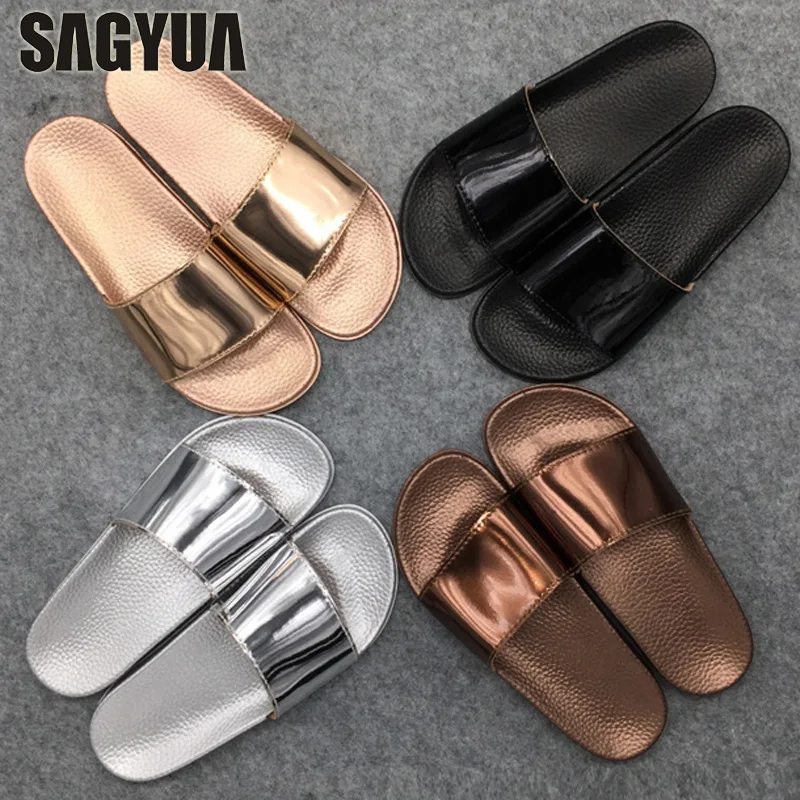 

Women Slides 2018 Fashion Slippers Platform Sandals Summer Bling Beach Flip Flops Comfortable Flat Shoes Chaussure Femme T431