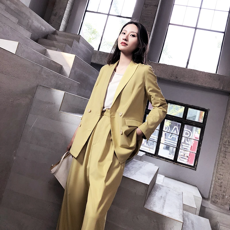 

spring summer Women's Pant Suits Loose Casual Suits Blazer Jacket Female Office Lady Formal Wide leg pant suits 2 Piece Set