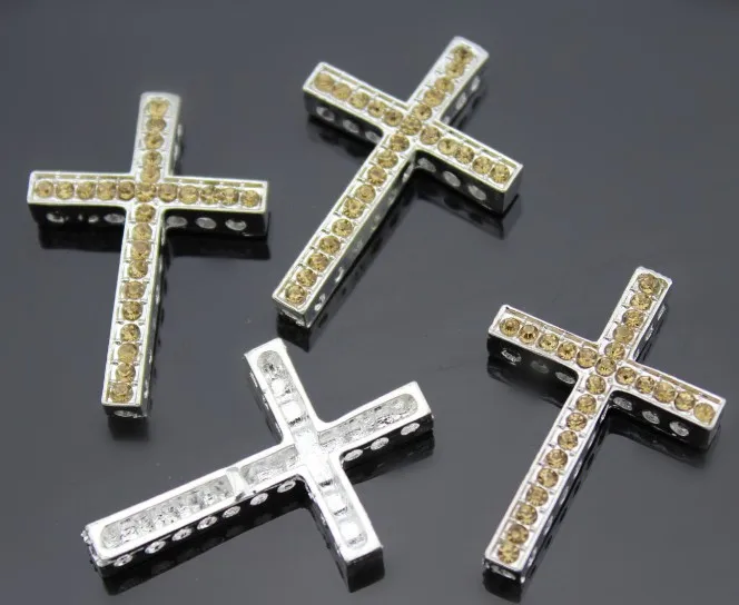 

Free Ship 10 pcs 1''X1.4'' Cross Connectors Champagne Rhinestone In Silver Alloy Connectors Links. Pave Bracelet Bead Crystal