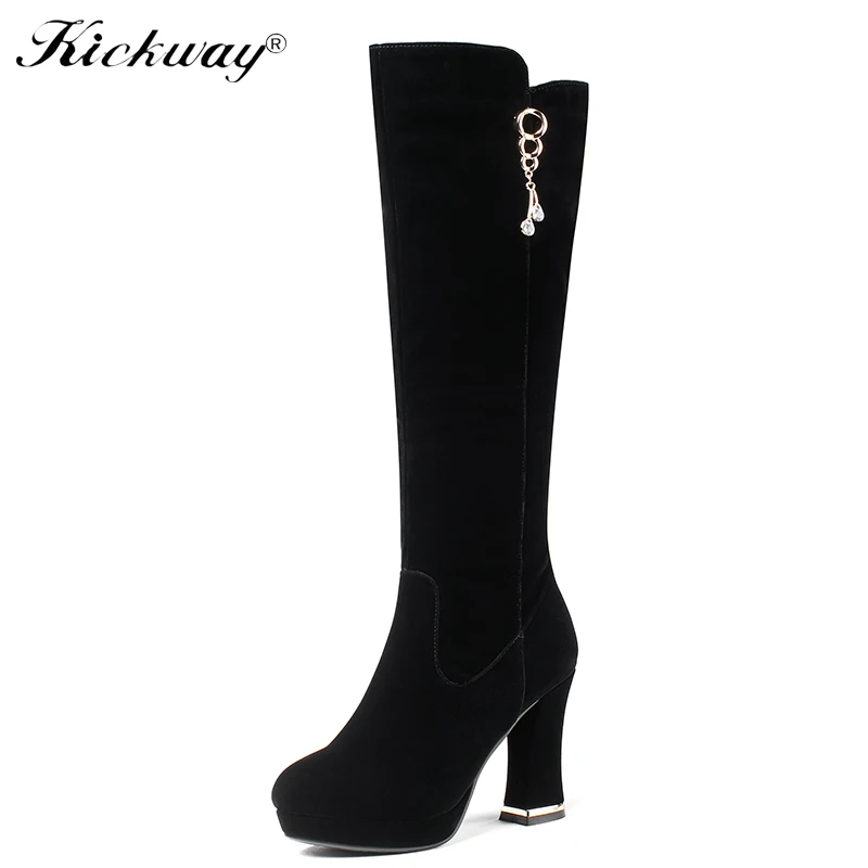 

Kickway Women Knee Boots Black Strange High Heels Round Toe Platform Shoes Woman Winter Fur Knight Boots botas mujer Boots Ladie