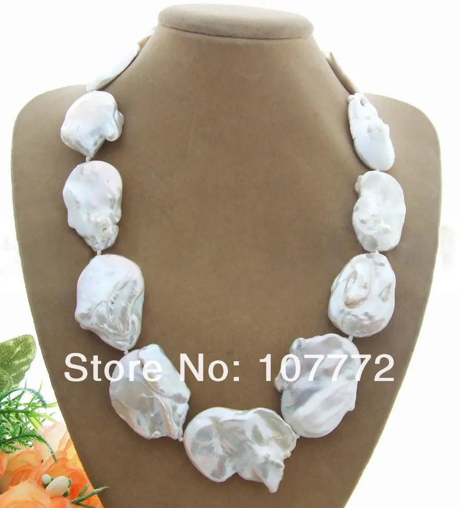 Белое жемчужное ожерелье Кеши 35 мм