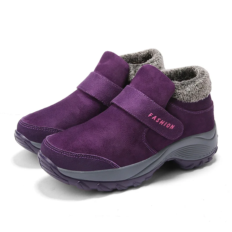 42 размер, женская обувь для бега, увеличивающая рост, прогулочная обувь, зимние спортивные кроссовки, теплые, zapatillas hombre Deportiva - Цвет: Purple With Fur