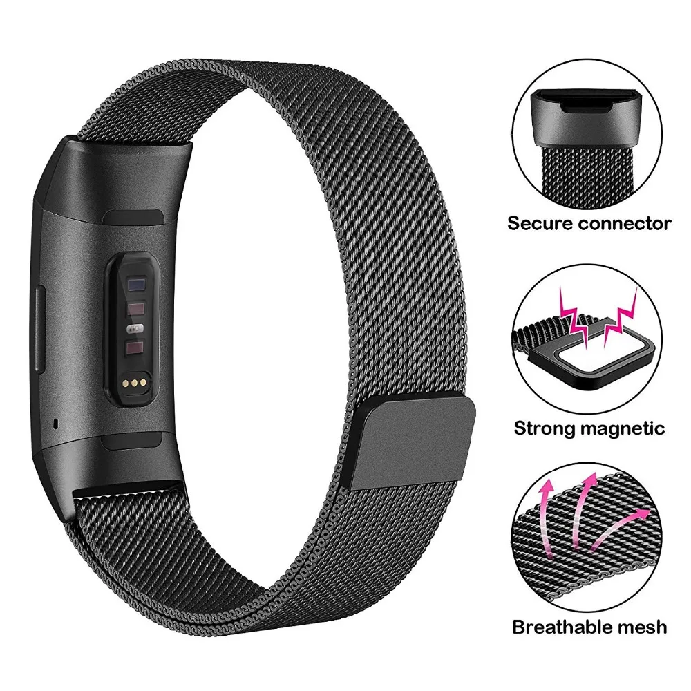 Магнитный браслет из нержавеющей стали для Fitbit Charge 3 сменные браслеты миланские