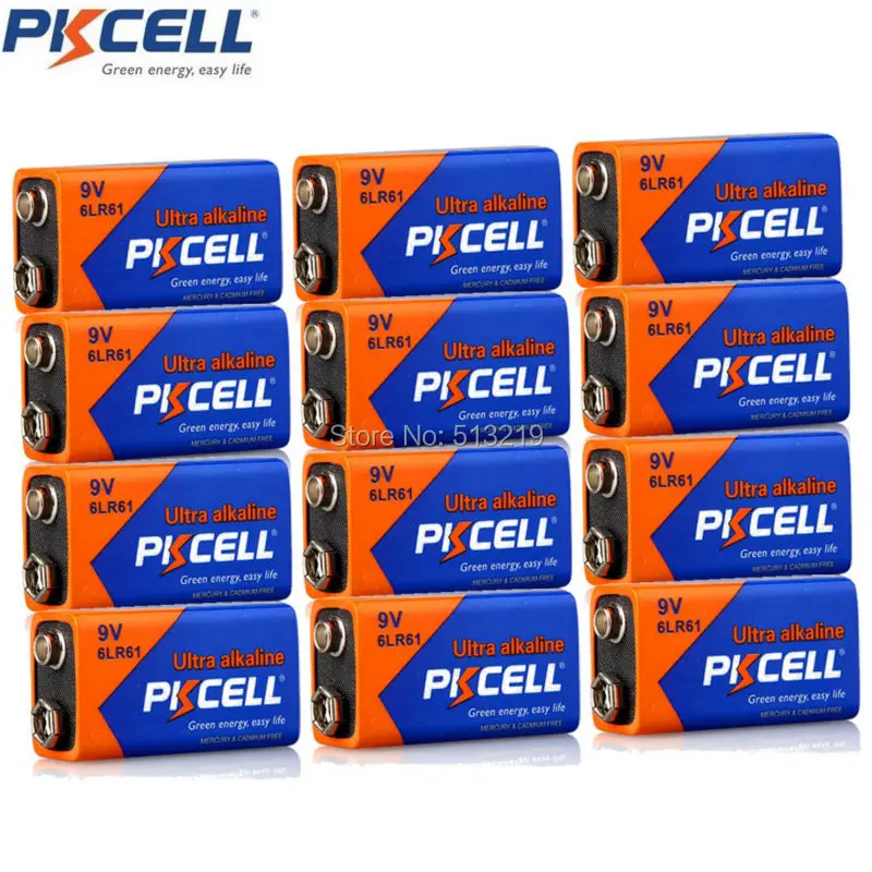 

12Pcs PKCELL 9V 6LR61 E22 MN1604 522 Super Alkaline Battery Superior 6F22