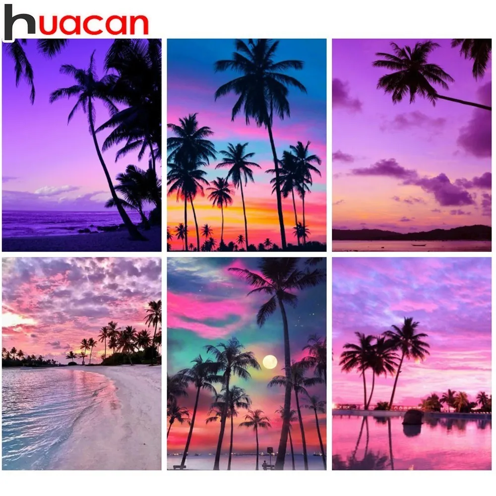 

Huacan 5D DIY Diamond Painting Landscape Full Square Drill Diamond Embroidery Seaside Cross Stitch Sunset Decoration Home