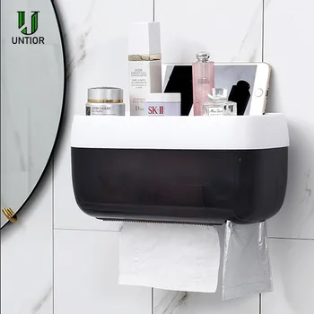 

UNTIOR Wall Mounted Tissue Box Dispenser Napkin Holder Box Paper Tray Roll Drain Shelf Bathroom Suction Cup Toilet Paper Holder