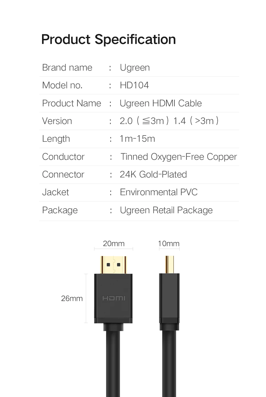 Ugreen Высокое качество 3D 1080P HDMI кабель папа-папа HDMI адаптер с поддержкой Ethernet 4K* 2K Full HD для Apple tv Xbox PS3 XBox