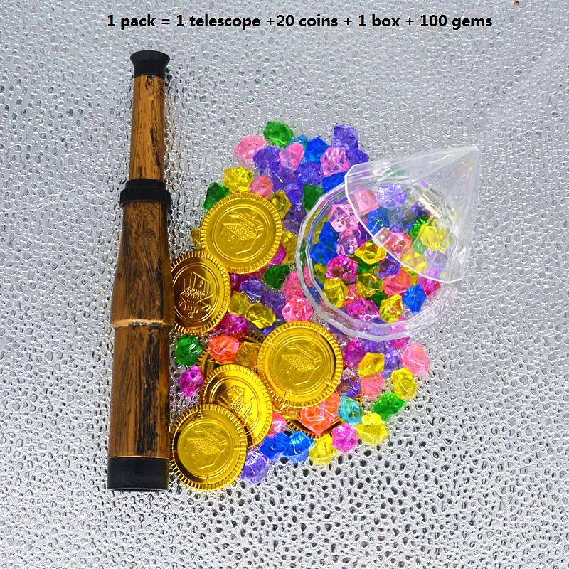 Детская шкатулка для драгоценностей карта пистолет компас охотничий нагрудный телескоп пластиковая игрушка золотые монеты и пиратские драгоценные камни комплект ювелирных изделий