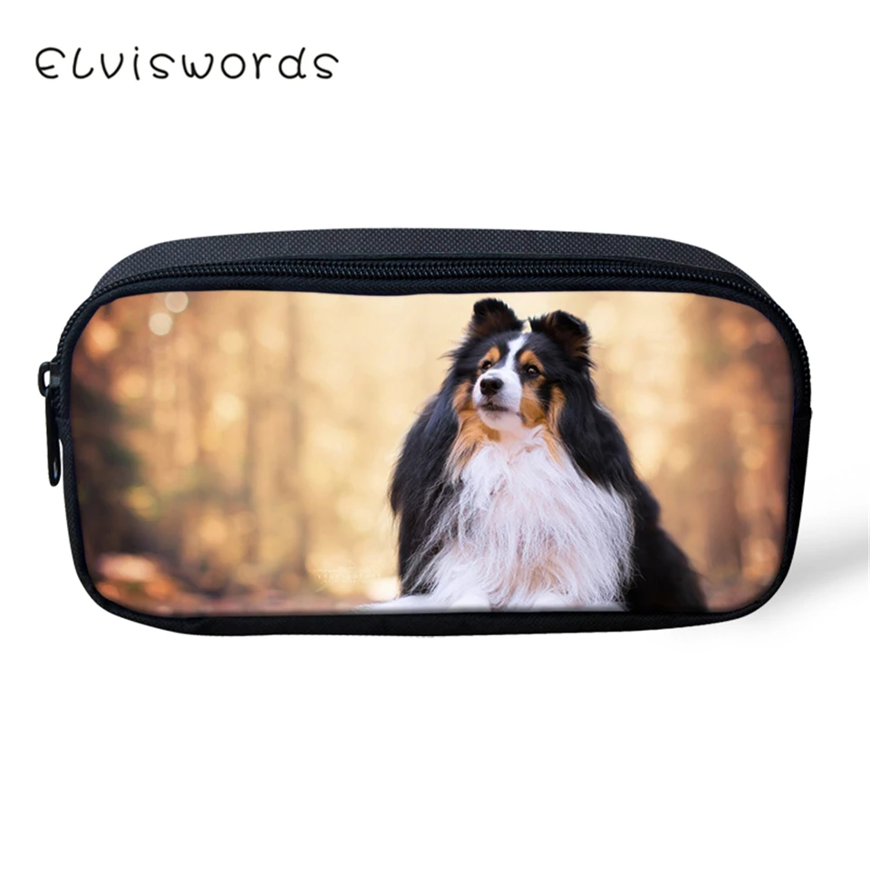 ELVISWORDS пенал для детей Sheltlandog овца шаблон студенческий ящик школьные принадлежности ручка сумки милые животные косметички