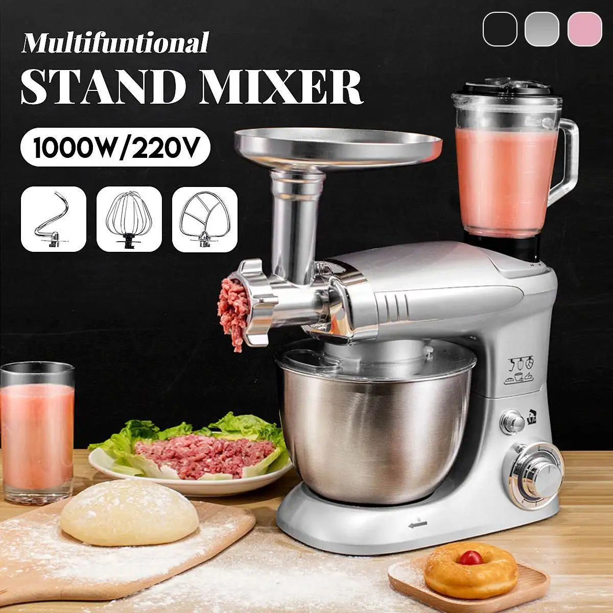 Batteur sur socle 6 vitesses multifonctionnel électrique alimentaire mélangeur mélangeur 1000W hachoir à viande robot culinaire pâtes batteur outils de cuisine|Blenders| | -