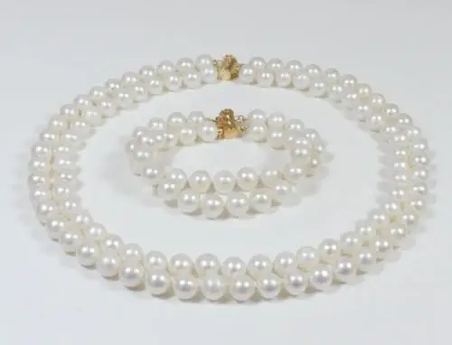 

Free Shipping >>>>>DOUBLE STRANDS SOUTH SEA AAA 9-10MM WHITE PEARL NECKLACE 18" + BRACEELET 8" 14K