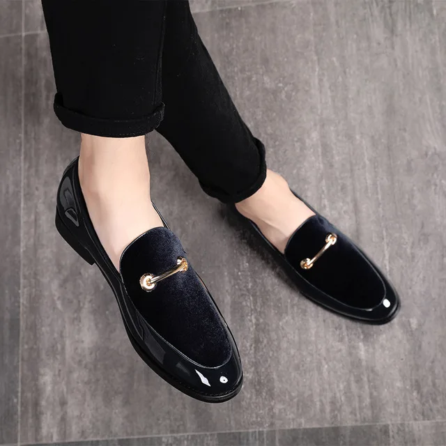 Fashion Pointed Toe Dress Shoes Men Loafers Patent Leather Oxford Shoes for Men Formal Mariage Wedding Shoes - Color: Black