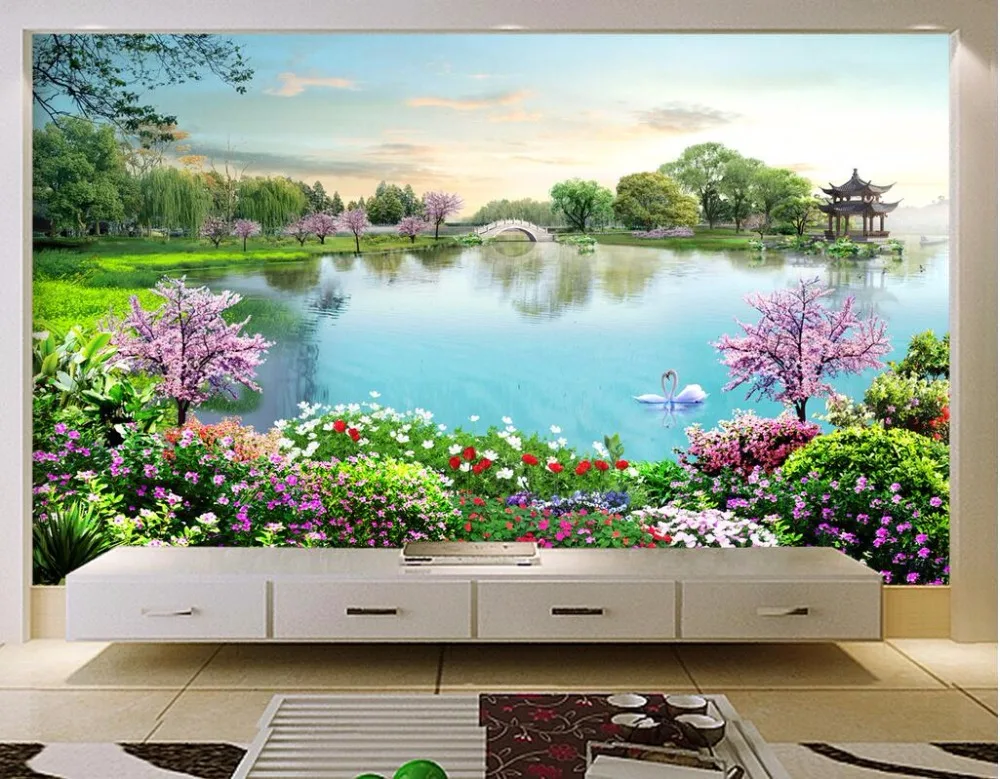 

3d wall murals wallpaper for walls 3 d photo wallpaper Beautiful lake scenic spot tv background wall home decor living room