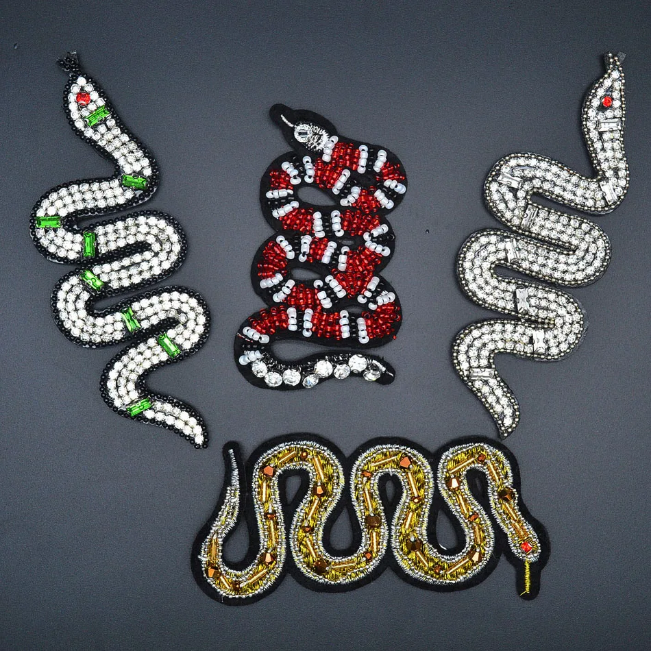 

Cool Handmade Rhinestone Snake beaded Patches Sew on crystal patch for clothing Applique