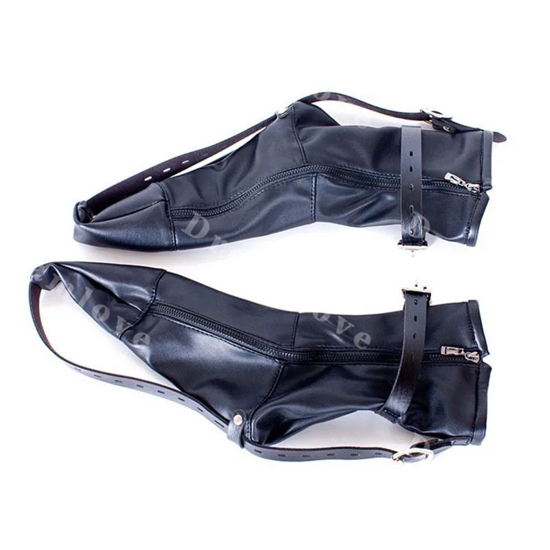 Kinky Women Soft PU Leather Bondage Booties Female Lockable Foot Fetish Restraint Costume