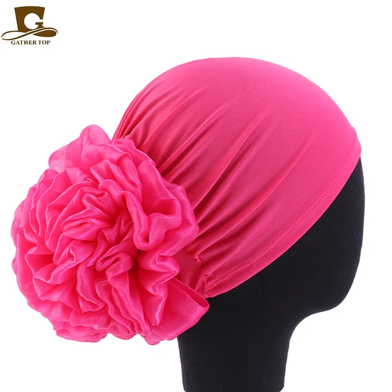 Большой цветок для женщин тюрбан шляпа мусульманский платок ворс шапка для женщин мягкий удобный хиджаб колпачки исламские Шляпы для химиотерапии - Цвет: hot pink