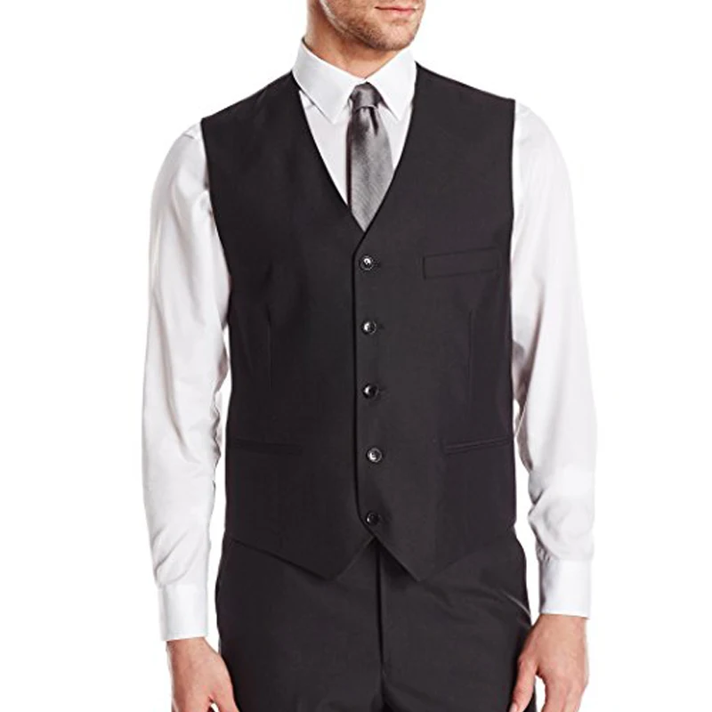 Black Men Suit Vests Casual Sleeveless Wedding Groomsmen V Neck