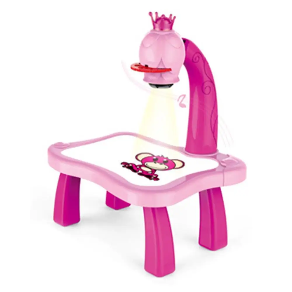 Детский обучающий стол для рисования с музыкальным умным проектором, светильник, Детская образовательная интерактивная игрушка, стол для рисования, подарок - Цвет: pink