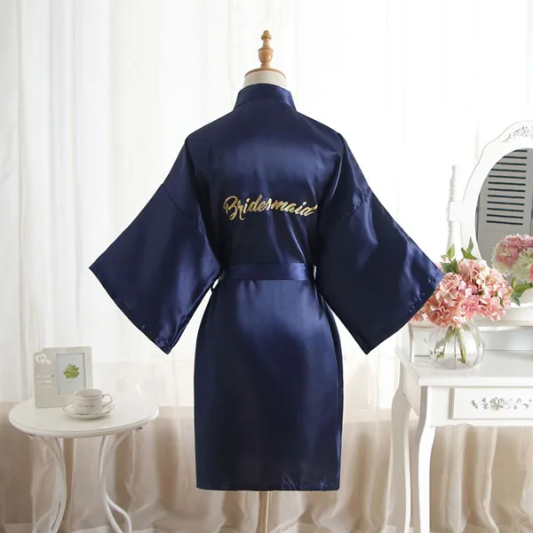 Модные шелковые невесты халат атласный пикантные Для женщин короткий атласный свадебное кимоно халаты пижамы Ночная рубашка платье женщина ночная рубашка в комплекте с купальным халатом - Цвет: Bridemaid