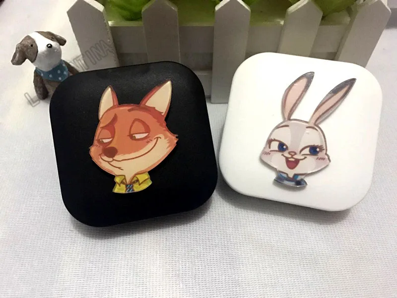 

LIUSVENTINA DIY Cute Acrylic Rabbit Judy Fox Nick Contact Lens Case With Mirror Box Container for Contact Lens Gift for Lover