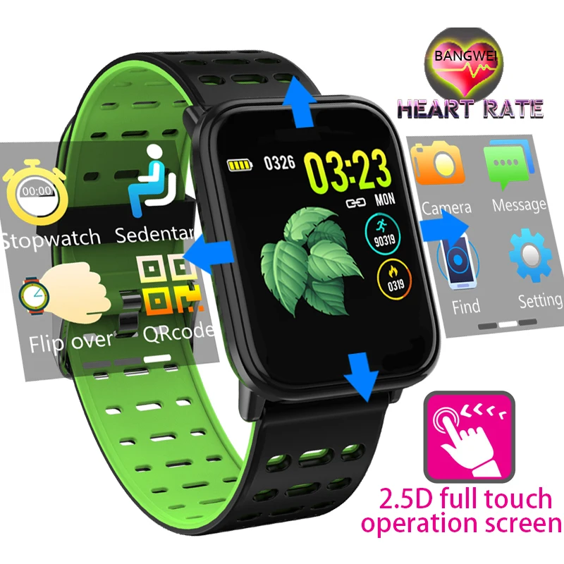 

BANGWEI 2019 New Smart Watch Men Women Heart Rate blood pressure Monitor Color full Touch screen Smart Wristband Sport Watch+Box