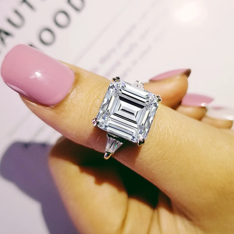 solid 925 sterling silver asscher Cut trapezoid baguette cut Rings for women engagement Luxury