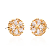 Aiffry Luxury Crystal Flower Stud Earrings For Women With Zircon Stone Jewelry Birthday Gift E2351