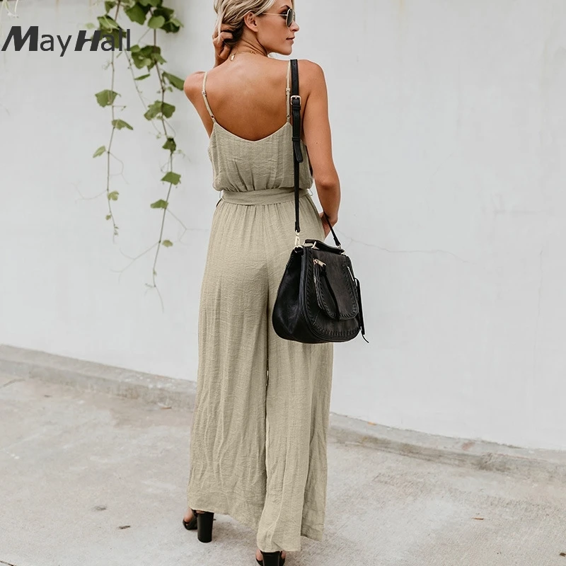 Mayhall сексуальный льняной комбинезон на бретелях для женщин свободные