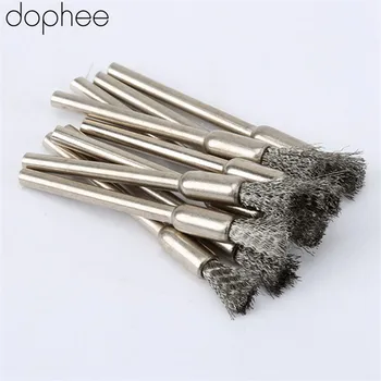 

dophee 10Pcs Stainless Steel Wire Steel Pencil Brushes Wheel Mandrel Set Dremel Accessory for Rotary Tools 3.17mm Pencil Brushes