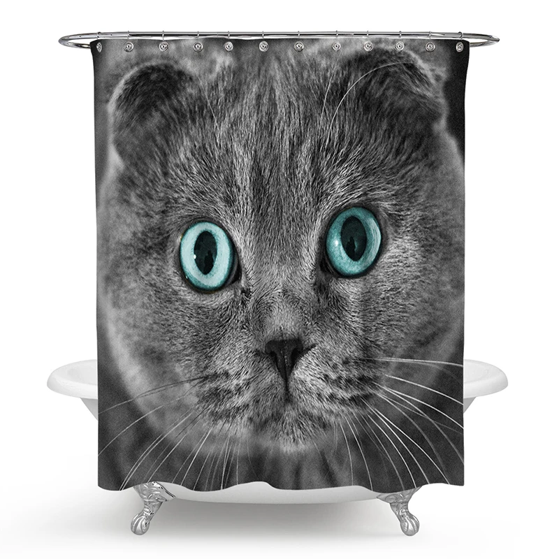 

Polyester Shower Curtain 3D Painted Animal Cat Kitten Shower Curtain Pet Bath Screens Bath Scenery Waterproof Bathroom Curtain