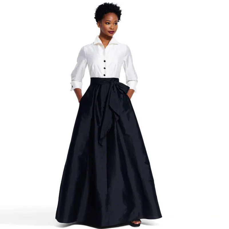 High-Quality-2017-Custom-Made-Long-Black-Ball-Gowns-With-Pockets-Bow-Vintage-Satin-Floor-Length