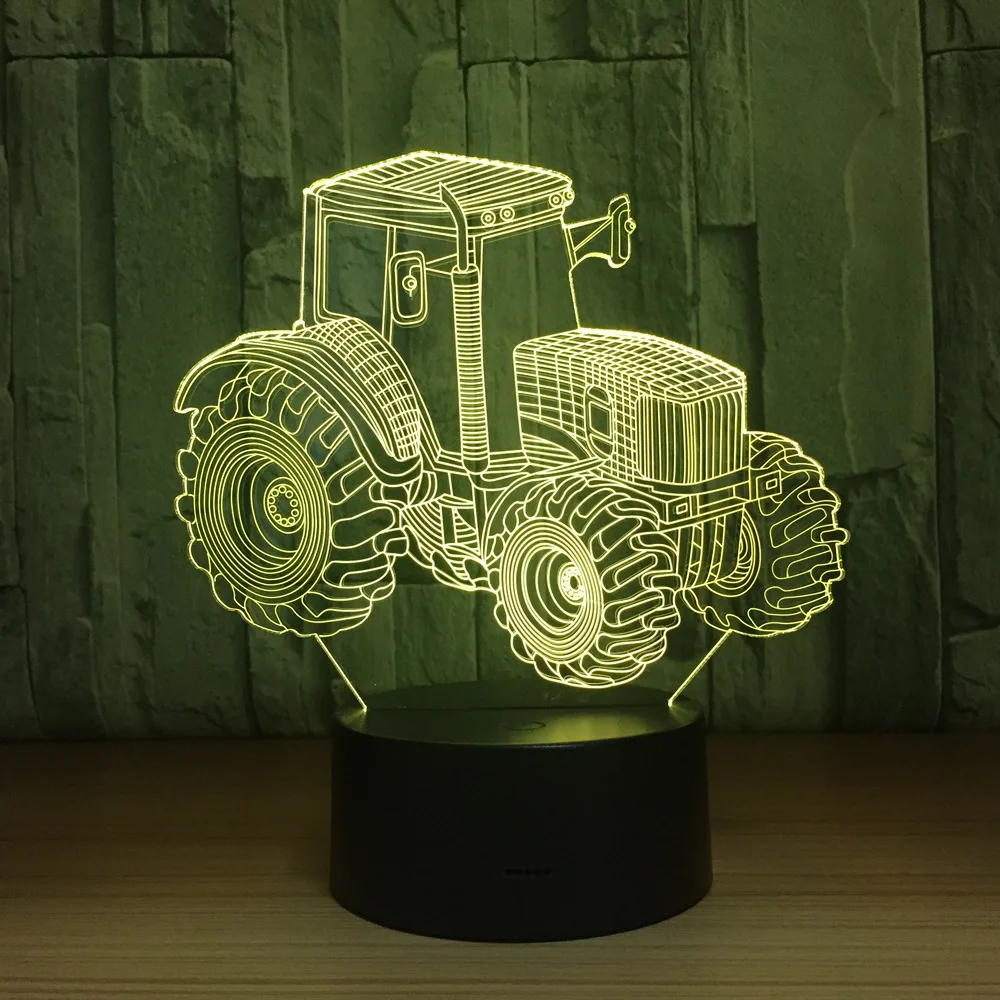 Сельскохозяйственный трактор, 3D светодиодный светильник, декоративный автомобильный светильник, USB зарядка, сенсорный выключатель, 7 цветов, детский Ночной светильник, подарок на год