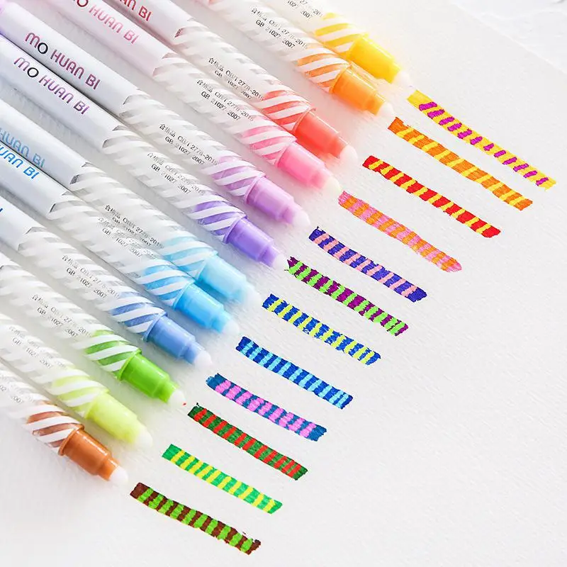 

12pcs Double Head Magic Discoloration Pen Highlighters Art Marker Pens Pastel Liquid Markers Water Color Brush Pen Drawing