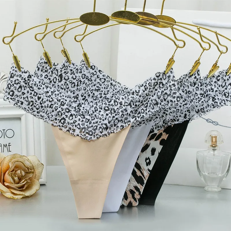 Plus Size Women's Sexy Lace Panties Breathable Cotton Briefs Leopard Female Underwear Tanga Seamless Thongs and G String (1)